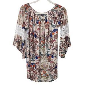 WinWin NWT Ruffle Lace Sleeves Off Shoulder Floral Tunic Size L-XL
